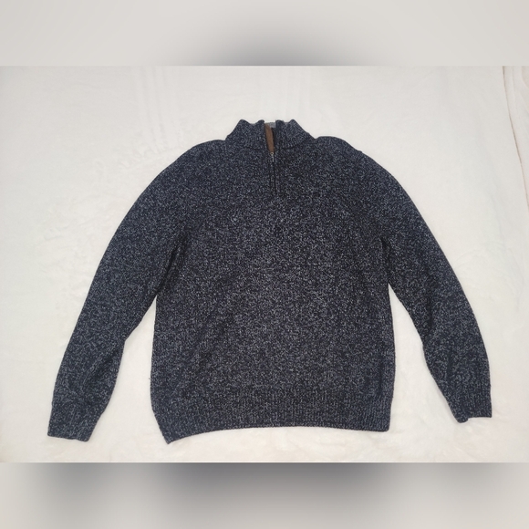 Chaps Black Zip Up Sweater with Heathered Texture - Picture 1 of 12